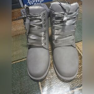 Women's Gray Lace-Up Boots